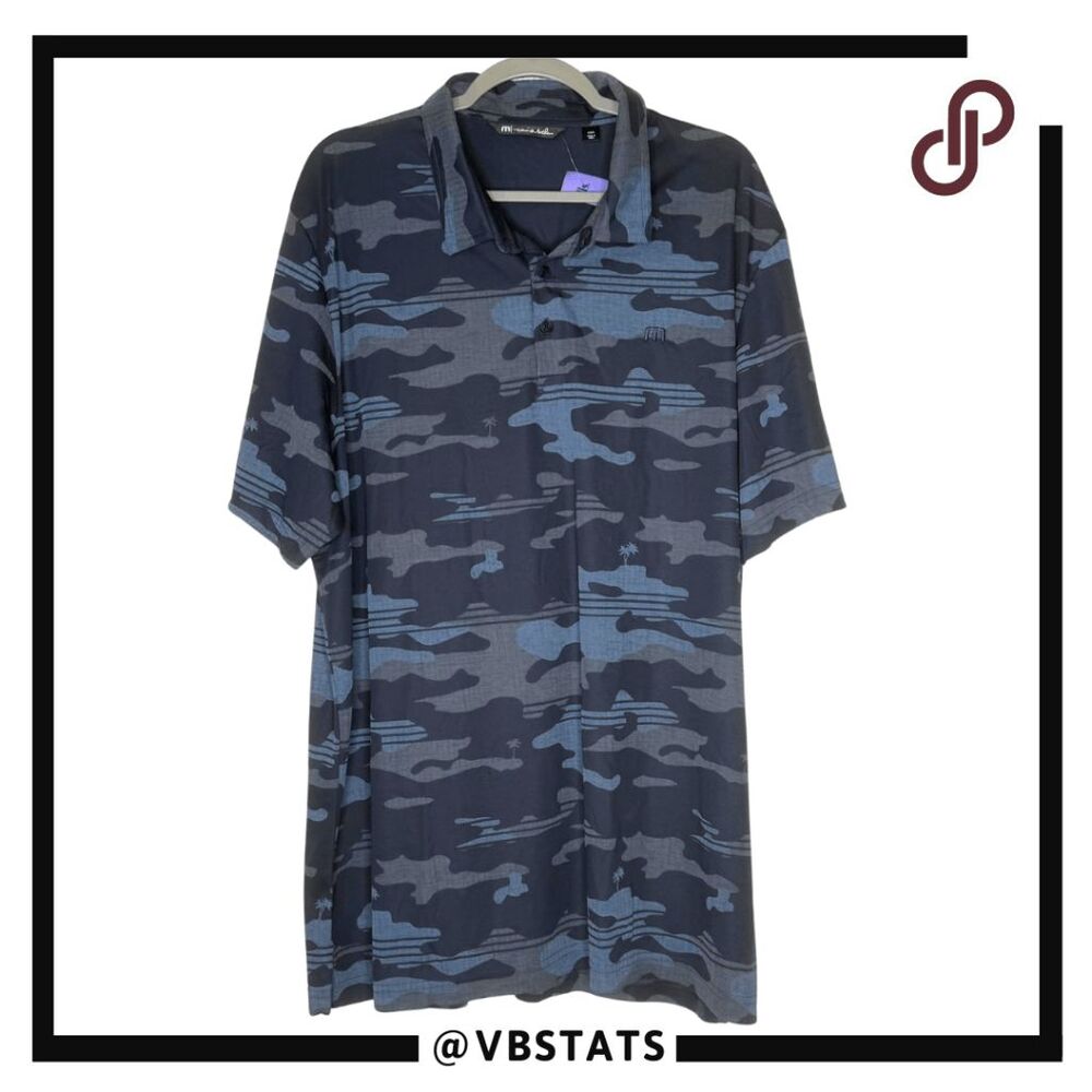 TravisMathew Men's Blue & Gray Camo Polo